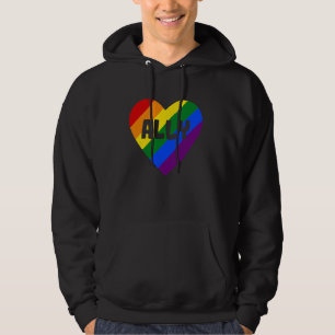 Proud Ally Vintage Retro Rainbow Heart Pride LGBTQ Hoodie
