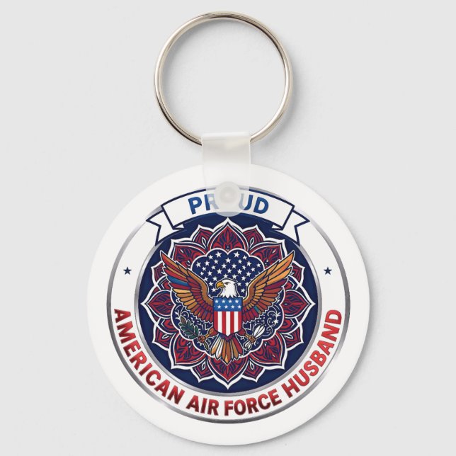 Proud American Air Force Husband Key Ring (Front)