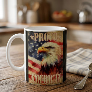 Proud American. Bald Eagle and United States Flag  Coffee Mug