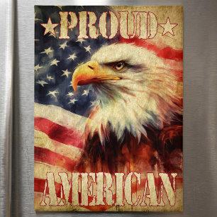 Proud American. Bald Eagle and United States Flag Magnet