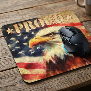 Proud American. Bald Eagle and United States Flag  Mouse Pad