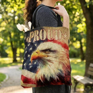 Proud American. Bald Eagle and United States Flag Tote Bag