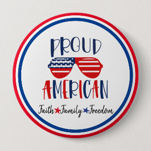 Proud American Button - Red White Blue Patriotic