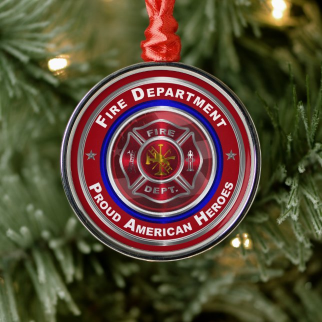 Proud American Firefighter Christmas Metal Ornament (Tree)