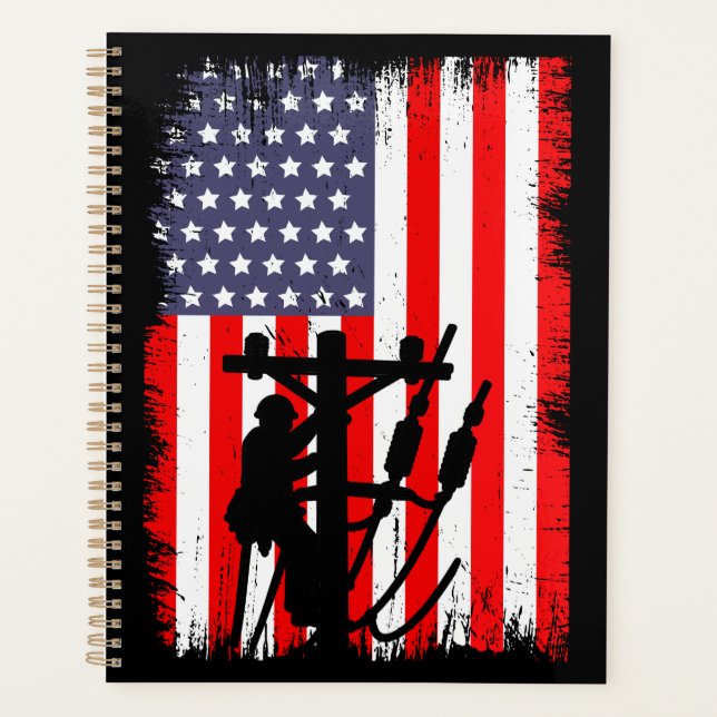 Proud American Lineman Patriotic Utility Worker Planner (Front)