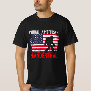 Proud American Neanderthal USA Flag & Bigfoot T-Shirt