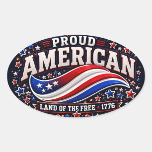 Proud American Patriotic Shirt – Land of the Free  Oval Sticker