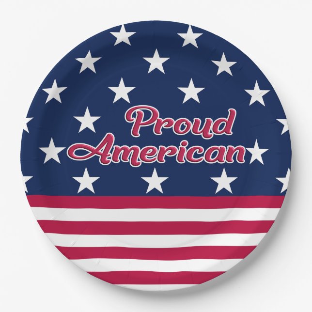 Proud American patriotic star & stripes usa Paper Plate (Front)