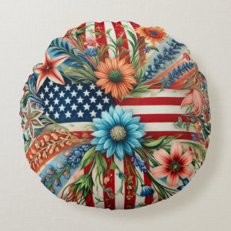 Proud American Pillow. Round Cushion