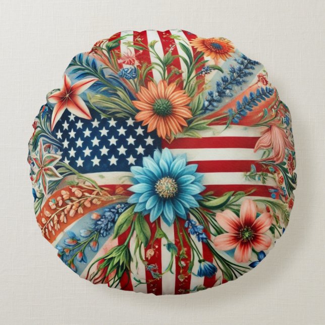 Proud American Pillow. Round Cushion (Front)