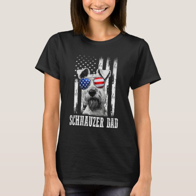 Proud American Schnauzer Flag  Dog Dad Mom T-Shirt (Front)