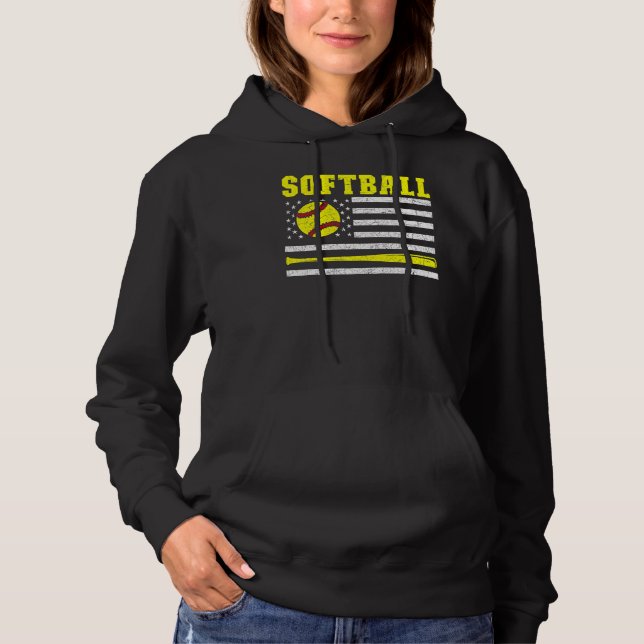 Proud American Sports Usa Flag Softball Player Sof Hoodie (Front)