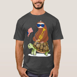 Proud American Turtle Riding Sloth T-Shirt