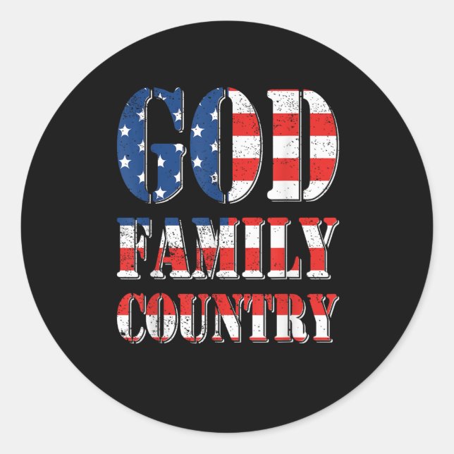 Proud American Us Flag God Family Country Classic Round Sticker (Front)