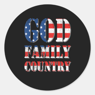 Proud American Us Flag God Family Country Classic Round Sticker