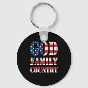 Proud American Us Flag God Family Country Key Ring