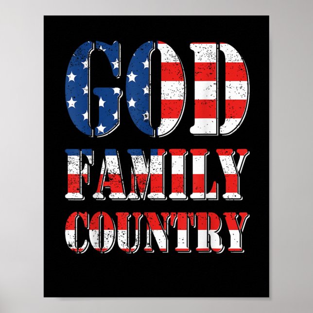 Proud American Us Flag God Family Country Poster (Front)
