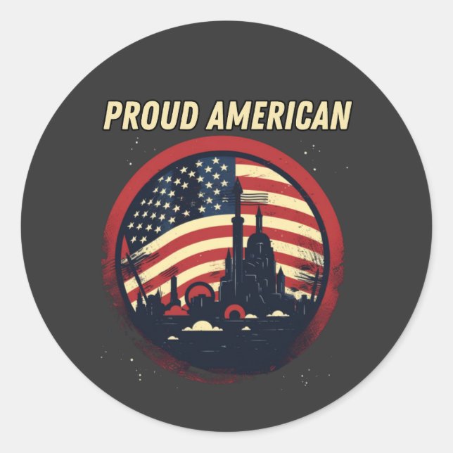 Proud American, USA flag Classic Round Sticker (Front)