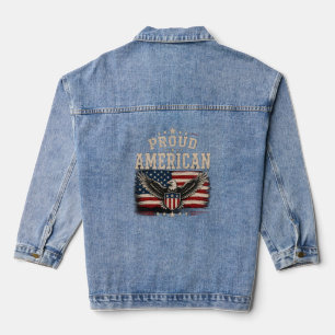 Proud American USA Flag Sweatshirt Denim Jacket