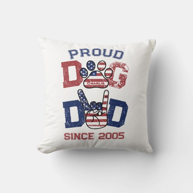 Proud American USA Pet Dog Dad Lover US Flag Cushion (Front)