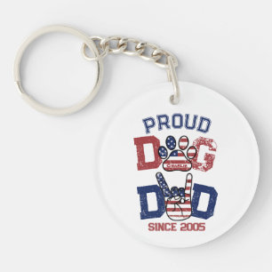 Proud American USA Pet Dog Dad Lover US Flag Key Ring