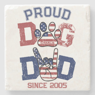 Proud American USA Pet Dog Dad Lover US Flag Stone Coaster