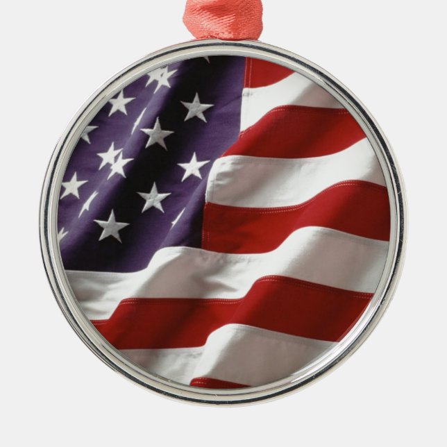 Proud and Patriotic USA Flag Metal Ornament (Front)