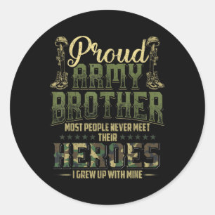 Proud Army Brother Shirt Patriotic Military Vetera Classic Round Sticker