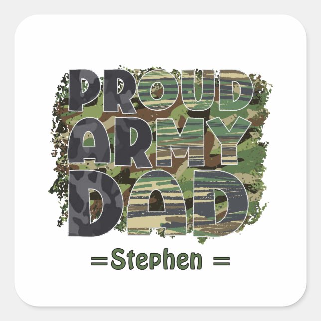 Proud Army Dad Camouflage Design Square Sticker (Front)
