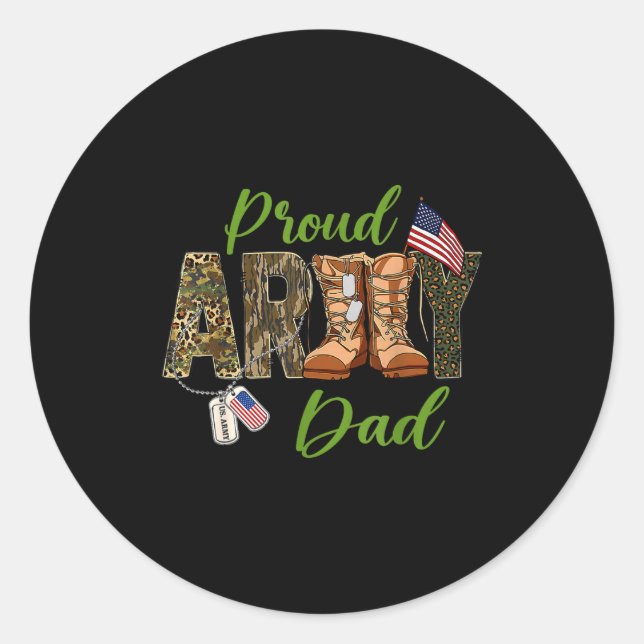 Proud Army Dad Us Flag Classic Round Sticker (Front)