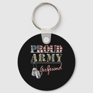 Proud Army Girlfriend American Flag Veteran Milita Key Ring