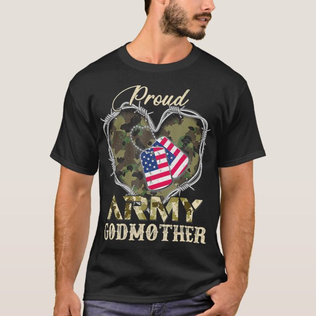 Proud Army Godmother With Heart American Flag For  T-Shirt (Front)