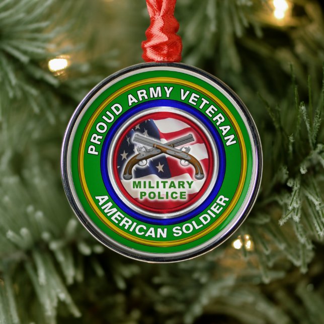 Proud Army Military Police Corps Veteran Christmas Metal Ornament (Tree)