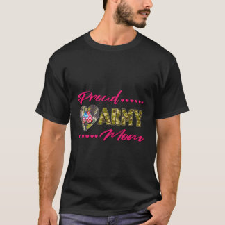 Proud Army Mum Camo Us Flag Dog Tags Military Moth T-Shirt