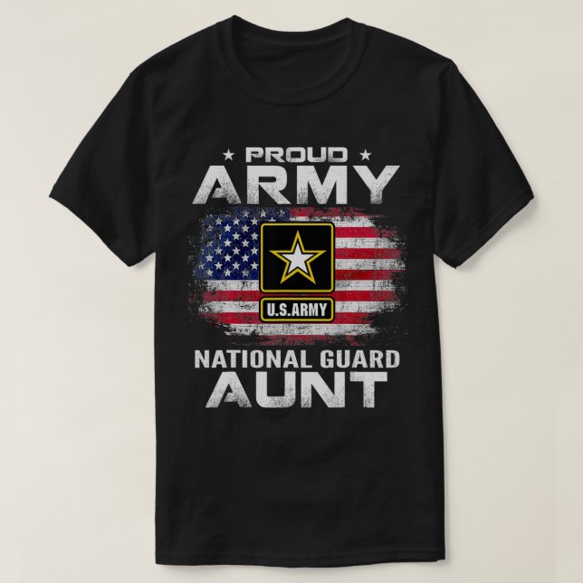 Proud Army National Guard Aunt With American Flag  T-Shirt (Design Front)