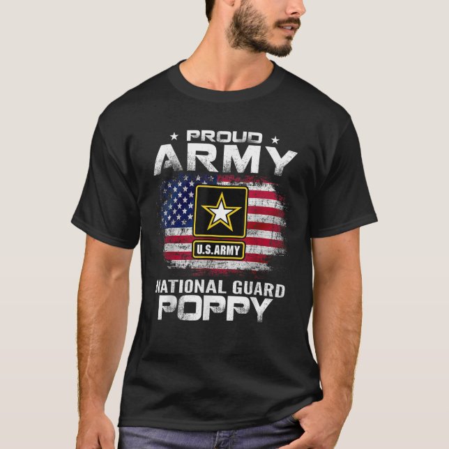 Proud Army National Guard Poppy With American Flag T-Shirt (Front)
