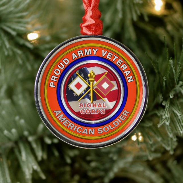 Proud Army Signal Corps Veteran Christmas Metal Ornament (Tree)