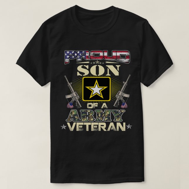 Proud Army Son Veteran USA Flag Gifts For Fathers  T-Shirt (Design Front)