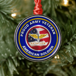 Proud Army Veteran Aviation Christmas Metal Ornament