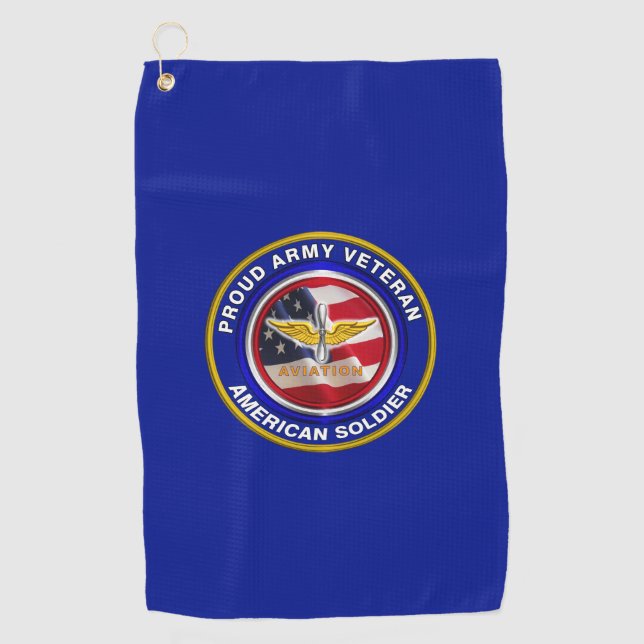 Proud Army Veteran Aviation Soldier Golf Towel (Front)