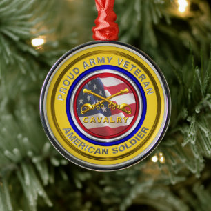 Proud Army Veteran Cavalry Christmas Metal Ornament