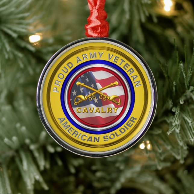 Proud Army Veteran Cavalry Christmas Metal Ornament (Tree)