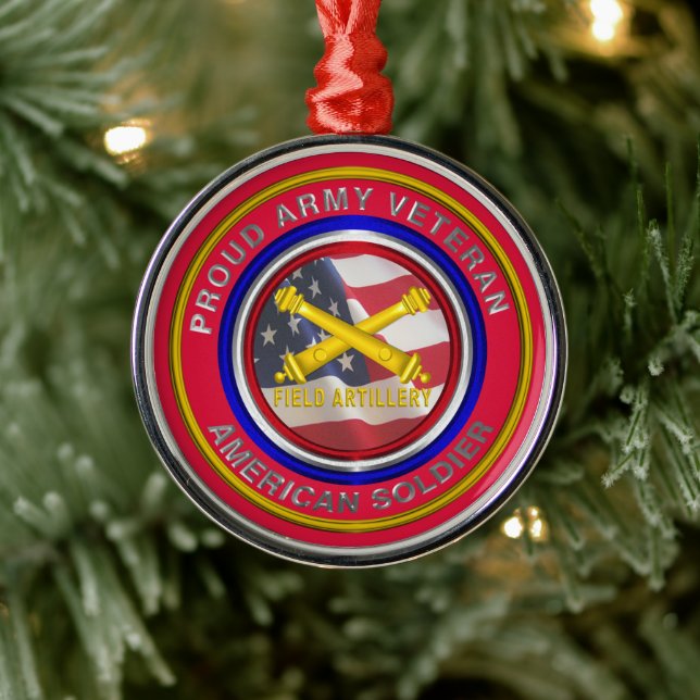 Proud Army Veteran Field Artillery Christmas Metal Ornament (Tree)