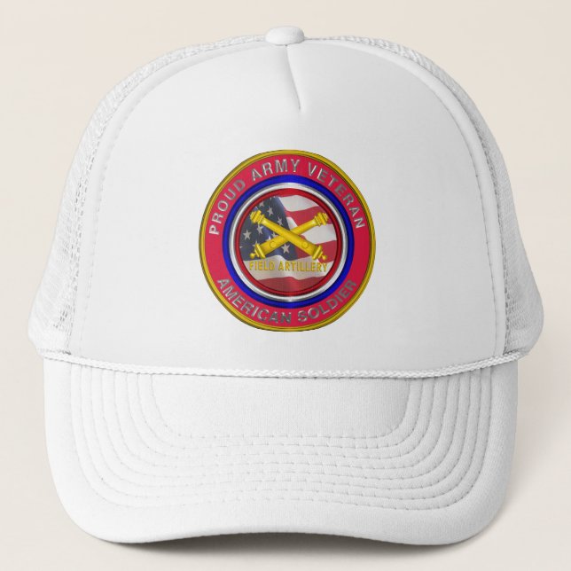 Proud Army Veteran Field Artillery Soldier Trucker Hat (Front)