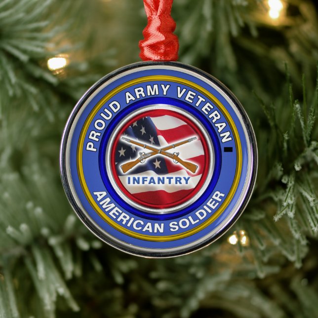 Proud Army Veteran Infantry Christmas Metal Ornament (Tree)