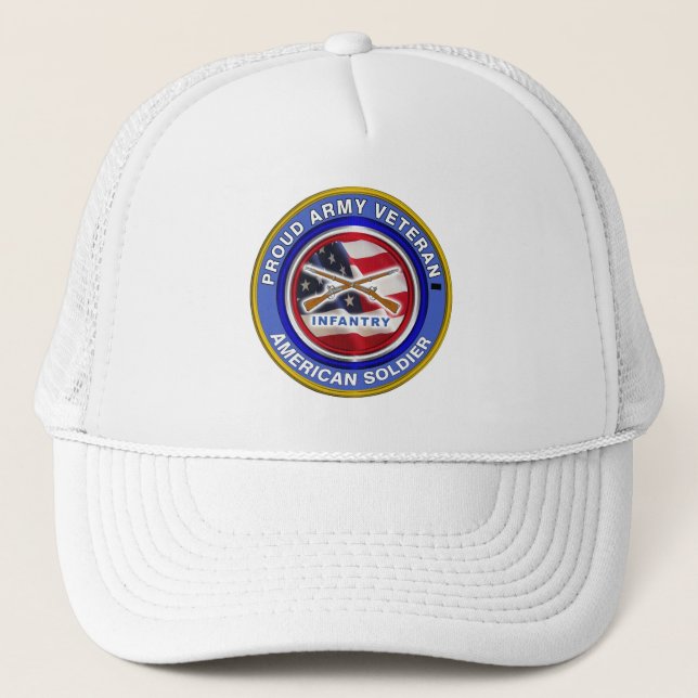 Proud Army Veteran Infantry Soldier Trucker Hat (Front)