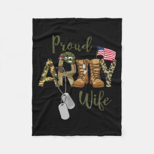 Proud army wife military wife with dog tag us flag fleece blanket