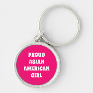 Proud Asian American Girl hot pink typography Key Ring