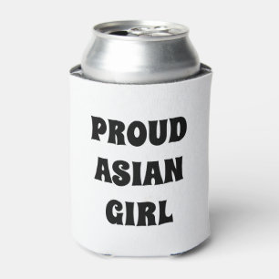 Proud Asian Girl, black white Can Cooler