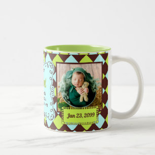 Proud Aunt Green and Brown Arglye Baby Photos Two-Tone Coffee Mug